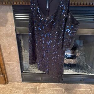 New York & Company Black Sequin Blouse